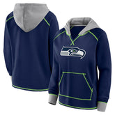 Seattle Seahawks Logo Athletic Women's Boom Fleece Pullover V-Neck Hoodie College Navy