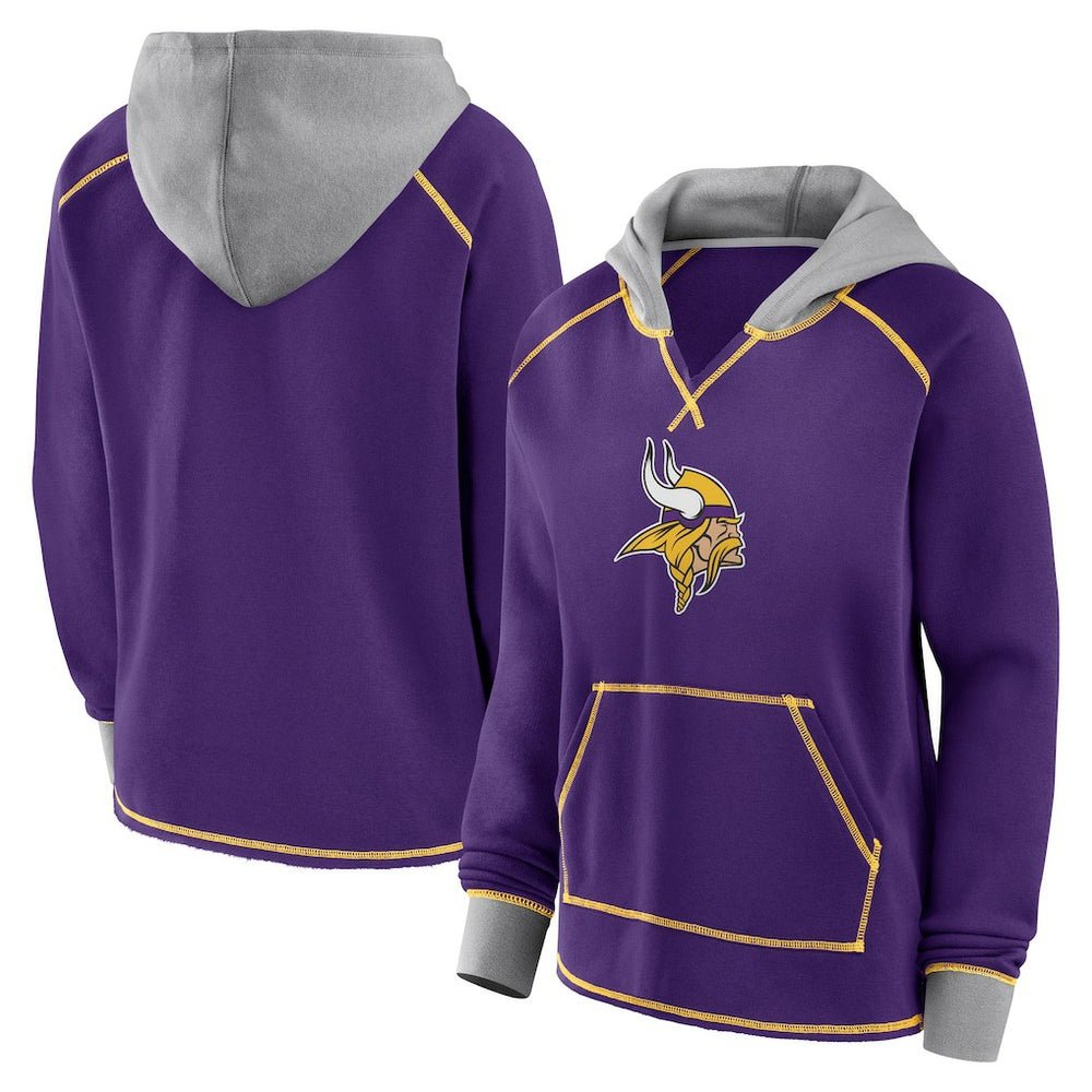 Minnesota Vikings Logo Athletic Women's Boom Fleece Pullover V-Neck Hoodie Purple