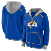 Los Angeles Rams Logo Athletic Women's Boom Fleece Pullover V-Neck Hoodie Royal