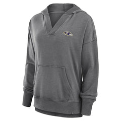 Baltimore Ravens Women's Initiative Snow Wash French Terry V-Neck Pullover Hoodie Heather Charcoal