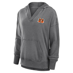 Cincinnati Bengals Women's Initiative Snow Wash French Terry V-Neck Pullover Hoodie Heather Charcoal