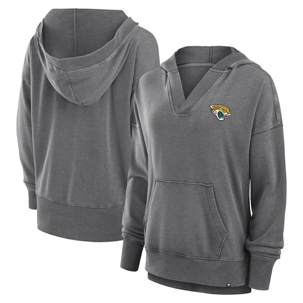 Jacksonville Jaguars Women's Initiative Snow Wash French Terry V-Neck Pullover Hoodie Heather Charcoal