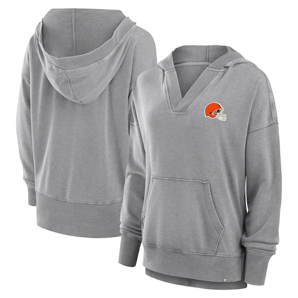 Cleveland Browns Women's Initiative Snow Wash French Terry V-Neck Pullover Hoodie Heather Gray