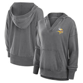 Minnesota Vikings Women's Initiative Snow Wash French Terry V-Neck Pullover Hoodie Heather Charcoal