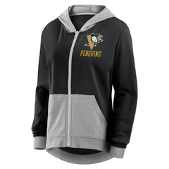 NHL Pittsburgh Penguins Logo Athletic Women's Hit It French Terry Full-Zip Hoodie - Black