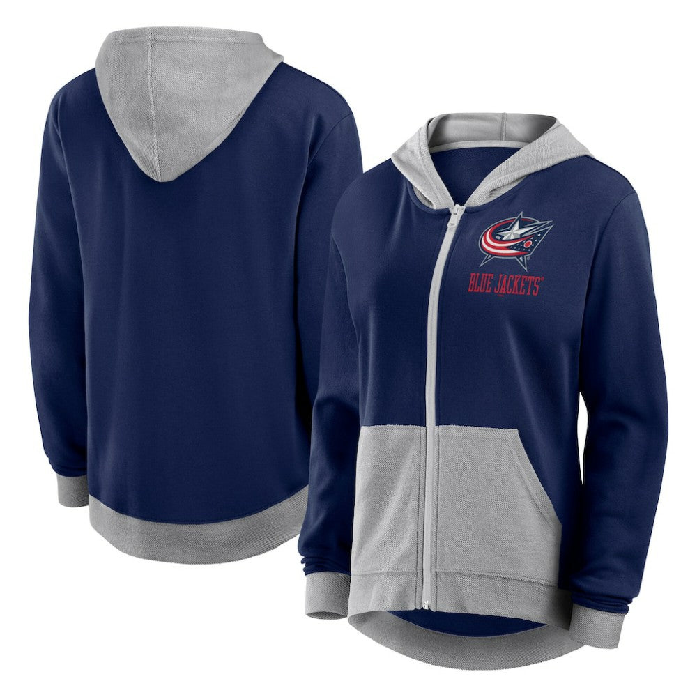 NHL Columbus Blue Jackets Logo Athletic Women's Hit It French Terry Full-Zip Hoodie - Navy