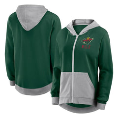 NHL Minnesota Wild Logo Athletic Women's Hit It French Terry Full-Zip Hoodie - Green