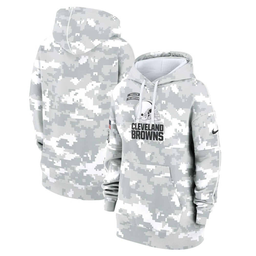 Cleveland Browns Women's 2024 Salute To Service Club Fleece Oversized Pullover Hoodie Arctic Camo