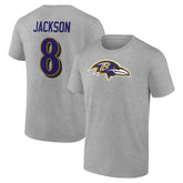 Lamar Jackson Baltimore Ravens Icon Player Name & Number T-Shirt Gray