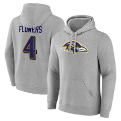 Zay Flowers Baltimore Ravens Icon Player Name & Number Pullover Hoodie Gray