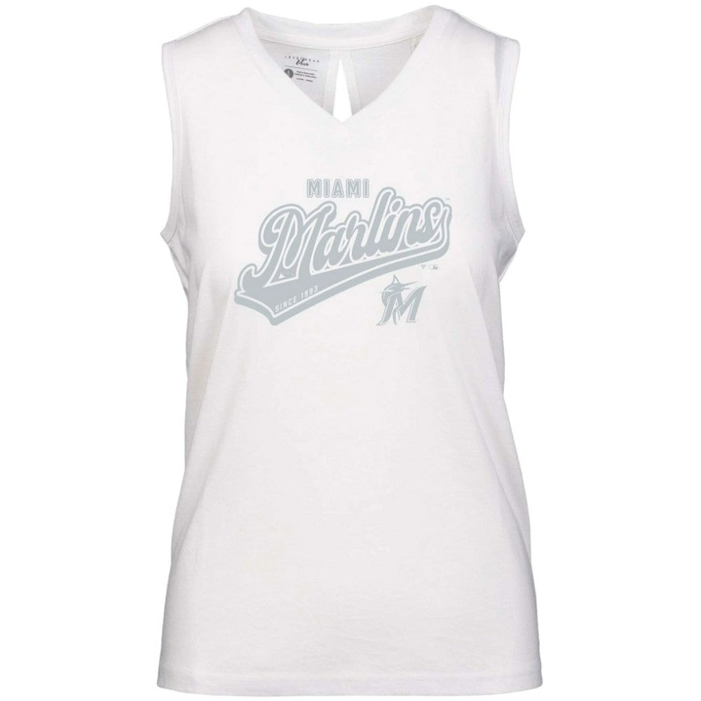 Miami Marlins Levelwear Women's Paisley Sweep V-Neck Tank Top - White Tanks