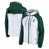 Milwaukee Bucks Women's Anorak Raglan Full-Zip Hoodie Jacket White/Hunter Green