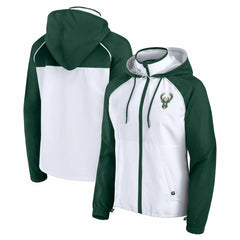 Milwaukee Bucks Women's Anorak Raglan Full-Zip Hoodie Jacket White/Hunter Green