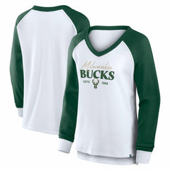Milwaukee Bucks Women's Open Lane Waffle Long Sleeve V-Neck T-Shirt White