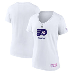 NHL Philadelphia Flyers Fanatics Women's 2024 Hockey Fights Cancer V-Neck T-Shirt - White