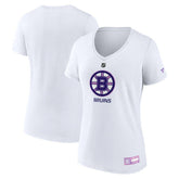 NHL Boston Bruins Fanatics Women's 2024 Hockey Fights Cancer V-Neck T-Shirt - White
