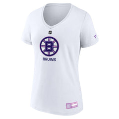 NHL Boston Bruins Fanatics Women's 2024 Hockey Fights Cancer V-Neck T-Shirt - White