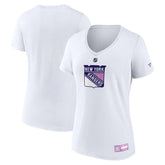NHL New York Rangers Fanatics Women's 2024 Hockey Fights Cancer V-Neck T-Shirt - White
