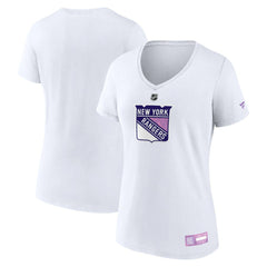 NHL New York Rangers Fanatics Women's 2024 Hockey Fights Cancer V-Neck T-Shirt - White