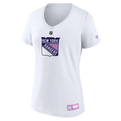NHL New York Rangers Fanatics Women's 2024 Hockey Fights Cancer V-Neck T-Shirt - White