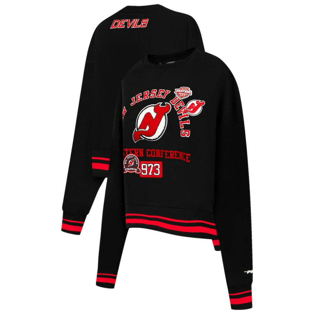 NHL New Jersey Devils Pro Standard Women's Area Code Cropped Pullover Sweatshirt - Black