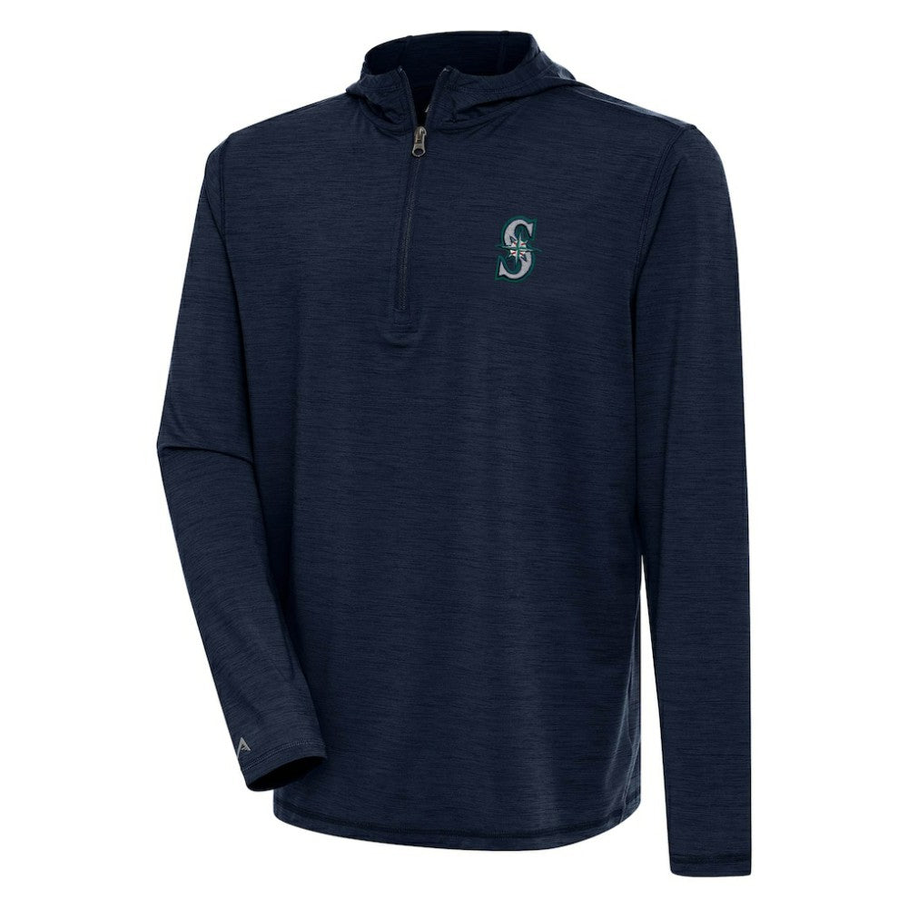 Seattle Mariners Antigua Tidy Quarter-Zip Hoodie - Heather Navy Hoodies
