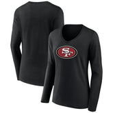 San Francisco 49ers Women's Primary Logo Long Sleeve V-Neck T-Shirt Black