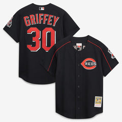MLB Ken Griffey Jr. Cincinnati Reds Mitchell & Ness Cooperstown Collection Authentic Mesh Batting Practice Jersey - Black
