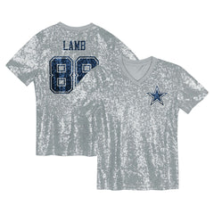 NFL CeeDee Lamb Dallas Cowboys Girls Youth Sequin V-Neck Fashion Jersey - Silver sale