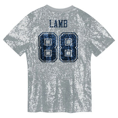 NFL CeeDee Lamb Dallas Cowboys Girls Youth Sequin V-Neck Fashion Jersey - Silver sale