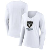 Las Vegas Raiders Women's Team Lockup Long Sleeve V-Neck T-Shirt White
