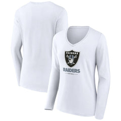 Las Vegas Raiders Women's Team Lockup Long Sleeve V-Neck T-Shirt White