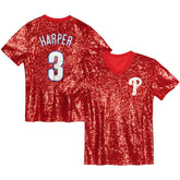 Bryce Harper Philadelphia Phillies Juniors Name & Number Sequin V-Neck Top - Red Tops