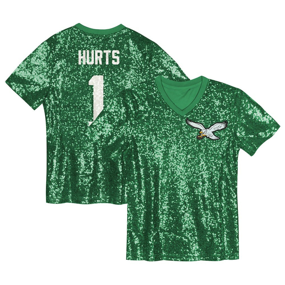 NFL Jalen Hurts Philadelphia Eagles Girls Youth Sequin V-Neck Fashion Jersey - Kelly Green discount