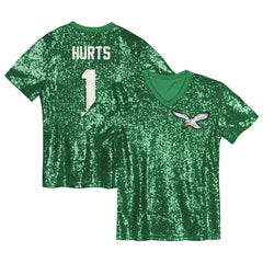 NFL Jalen Hurts Philadelphia Eagles Girls Youth Sequin V-Neck Fashion Jersey - Kelly Green discount