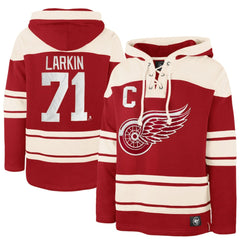 NHL Dylan Larkin Detroit Red Wings '47 Captain Patch Player Name & Number Lacer Pullover Hoodie - Red