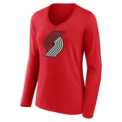 Portland Trail Blazers Women's Primary Logo Long Sleeve V-Neck T-Shirt Red