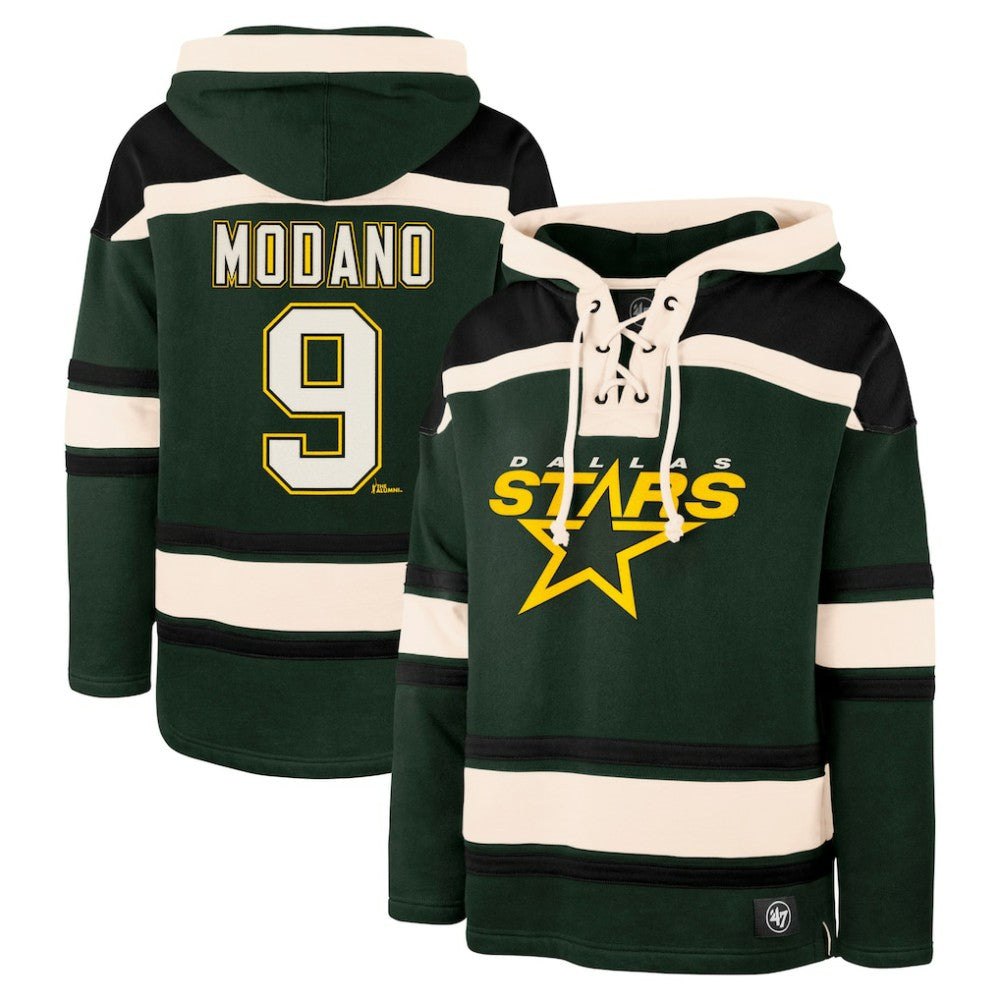 NHL Mike Modano Dallas Stars '47 Retired Player Name & Number Lacer Pullover Hoodie - Green