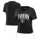 Las Vegas Raiders WEAR by Erin Andrews Women's Lace Up Side Modest Cropped T-Shirt Black