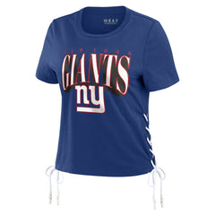 New York Giants WEAR by Erin Andrews Women's Lace Up Side Modest Cropped T-Shirt Royal