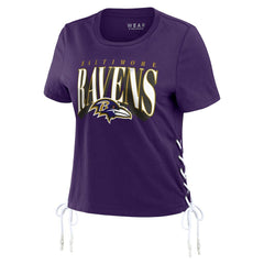 Baltimore Ravens WEAR by Erin Andrews Women's Lace Up Side Modest Cropped T-Shirt Purple
