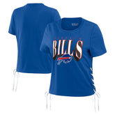 Buffalo Bills WEAR by Erin Andrews Women's Lace Up Side Modest Cropped T-Shirt Royal