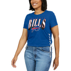 Buffalo Bills WEAR by Erin Andrews Women's Lace Up Side Modest Cropped T-Shirt Royal