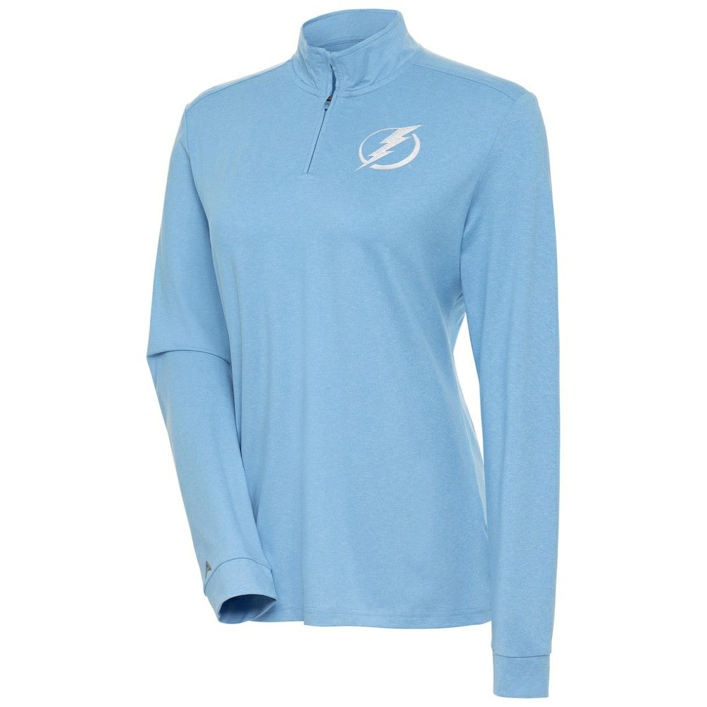 NHL Tampa Bay Lightning Antigua Women's White Logo Mentor Quarter-Zip Jacket - Light Blue