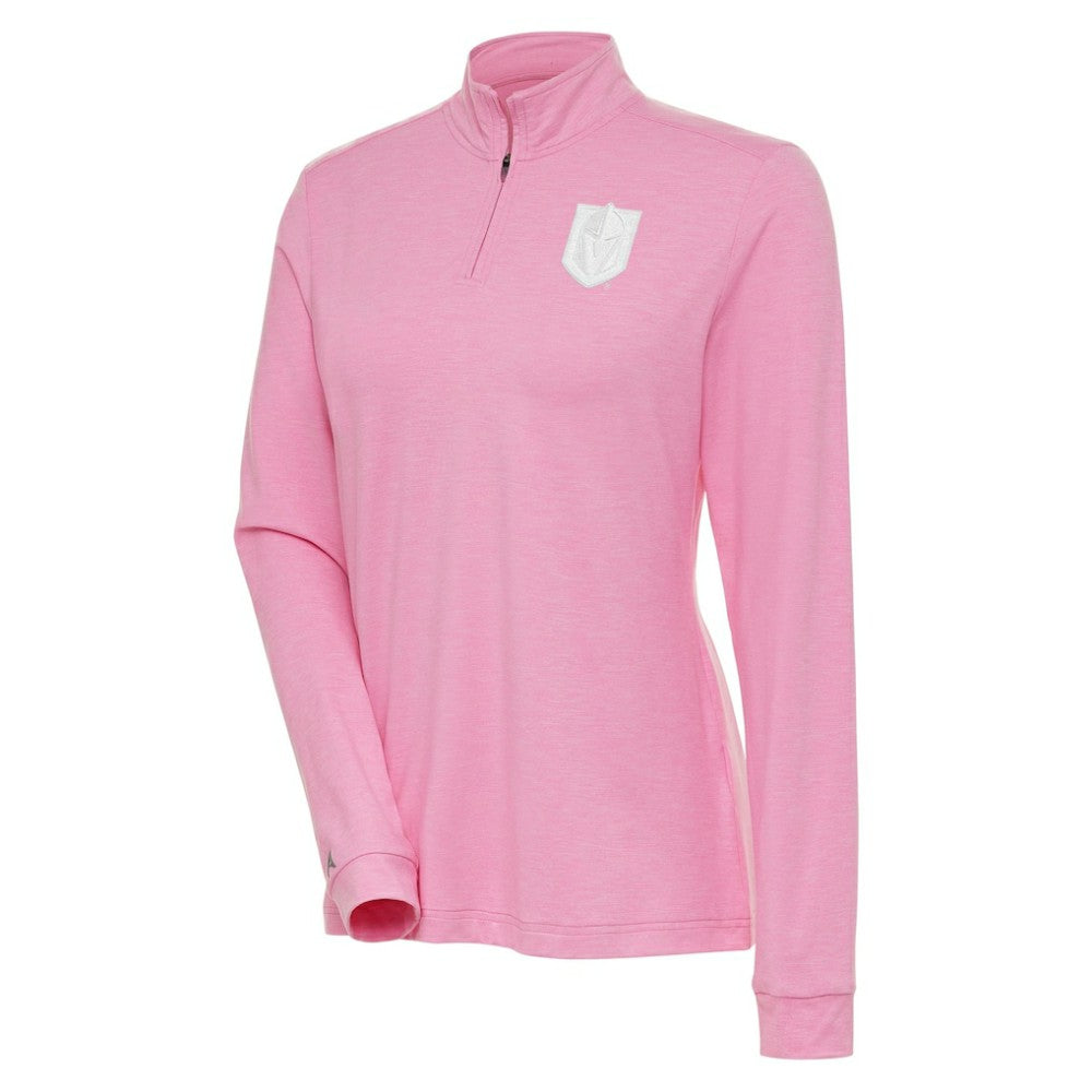 NHL Vegas Golden Knights Antigua Women's White Logo Mentor Quarter-Zip Jacket - Pink