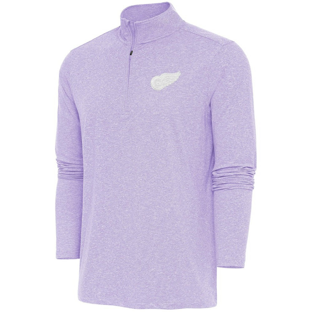 NHL Detroit Red Wings Antigua White Logo Hunk Quarter-Zip Pullover - Lavender