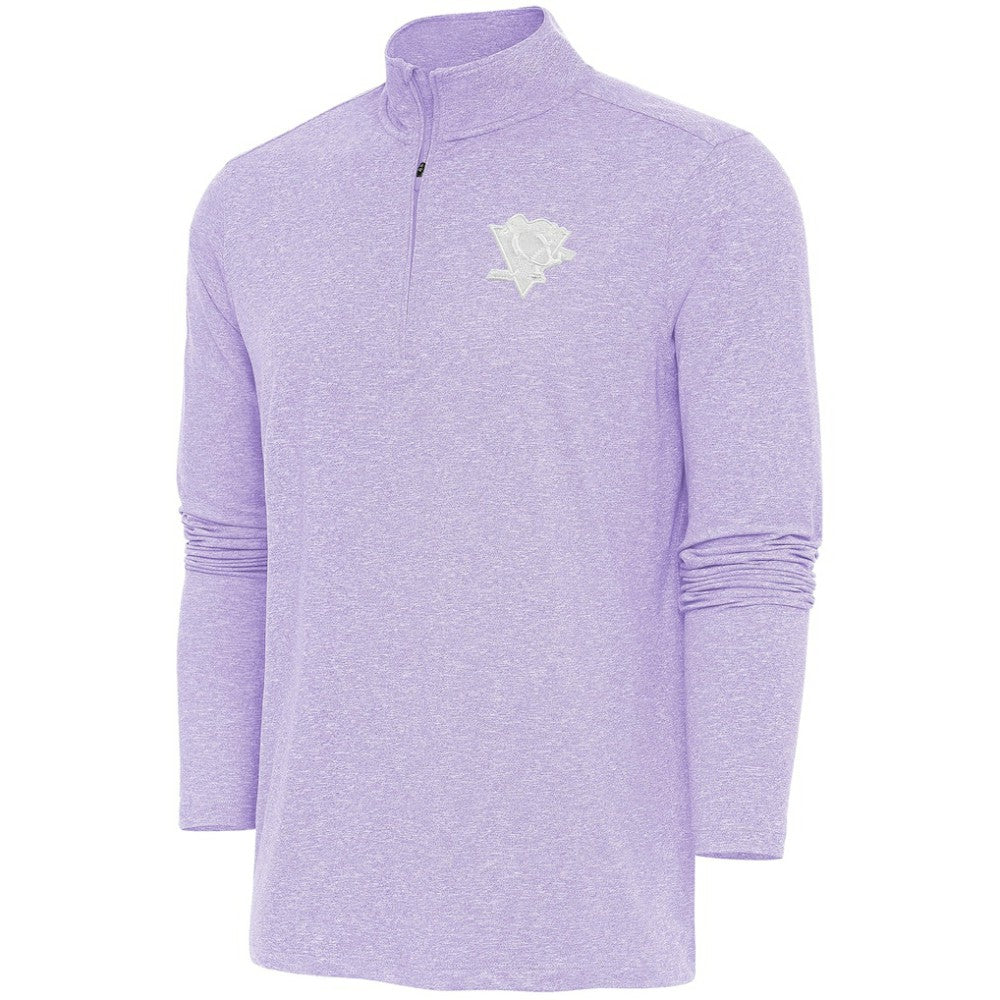 NHL Pittsburgh Penguins Antigua White Logo Hunk Quarter-Zip Pullover - Lavender
