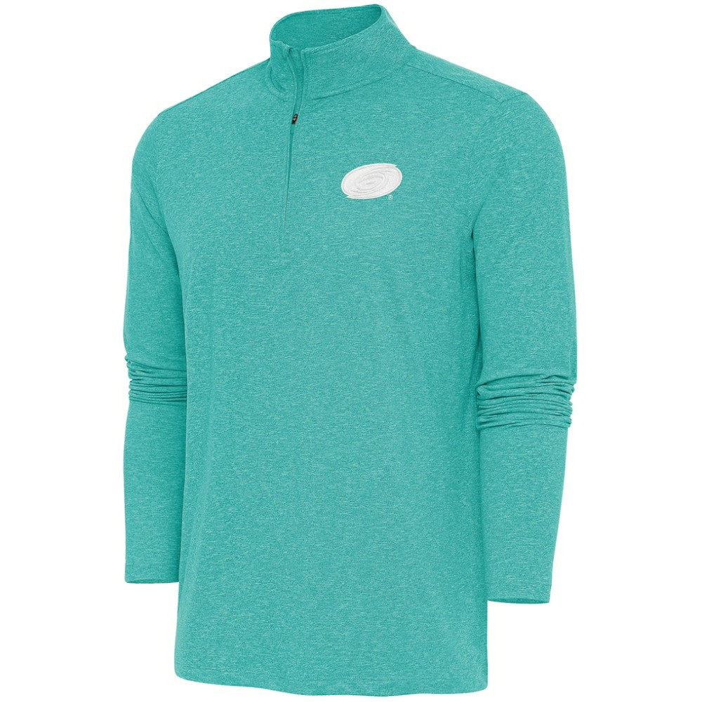 NHL Carolina Hurricanes Antigua White Logo Hunk Quarter-Zip Pullover - Heather Aqua