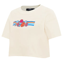 Philadelphia 76ers Pro Standard Women's Retro Striper SJ Cropped Boxy T-Shirt Cream