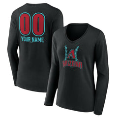 Arizona Diamondbacks Women's Personalized Name & Number Fastball Long Sleeve V-Neck T-Shirt - Black T-shirts